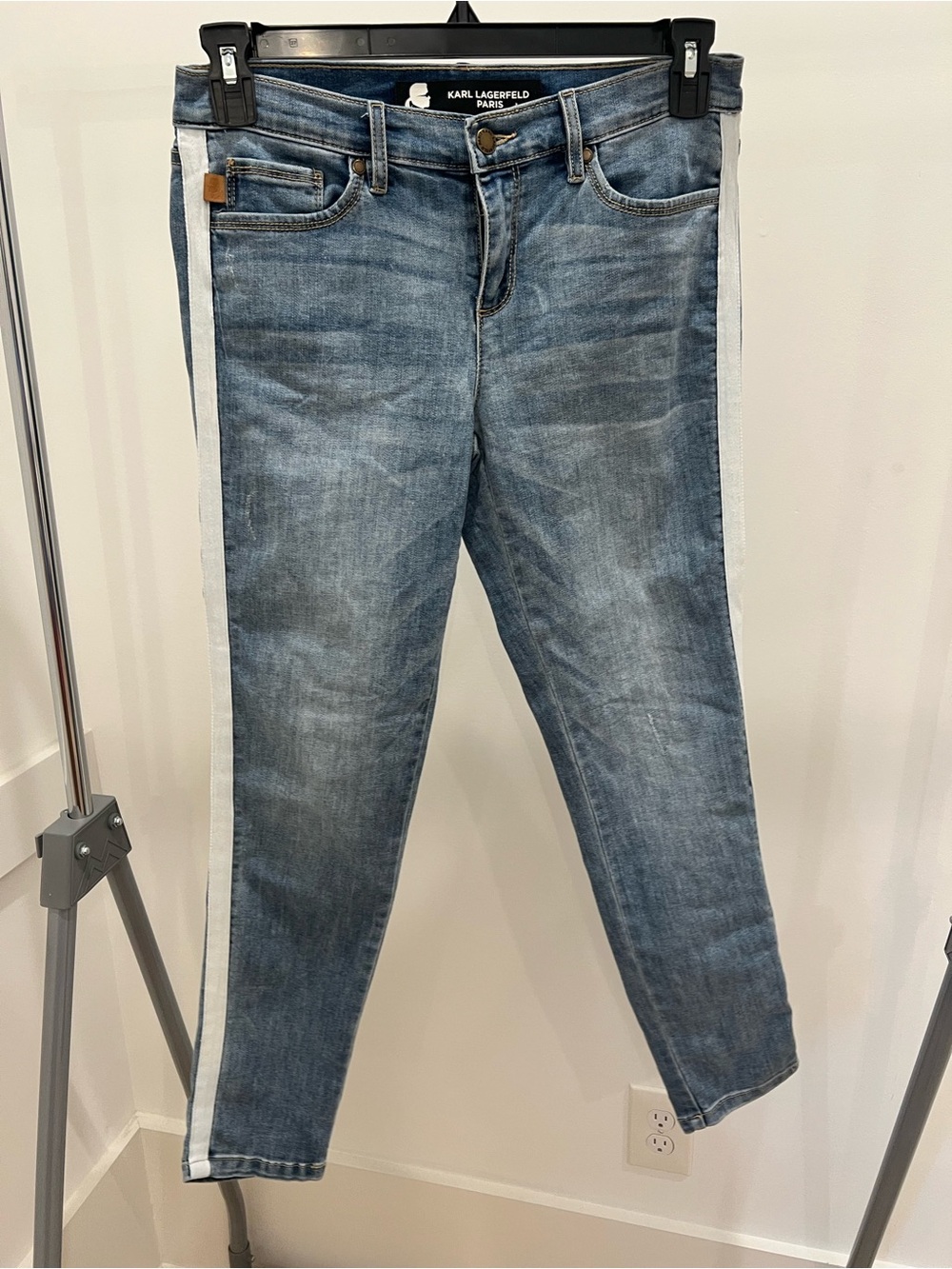 Karl Lagerfeld Slim Blue Denim Jeans with White Side Stripe